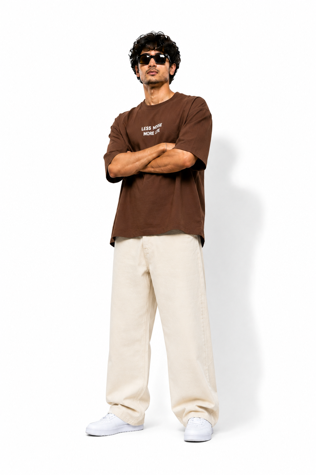 Premium Beige Relaxed Fit Baggy Jeans for Men