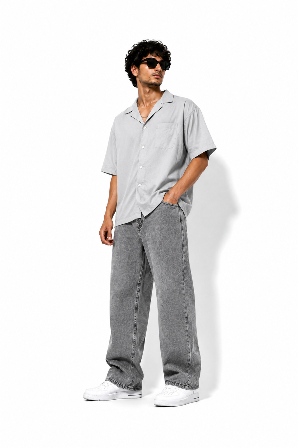 Urban Grey Straight-Fit Baggy Jeans for Men | Premium Streetwear Denim