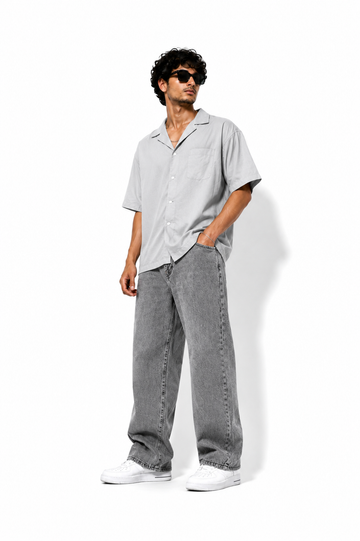 Urban Grey Straight-Fit Baggy Jeans for Men | Premium Streetwear Denim