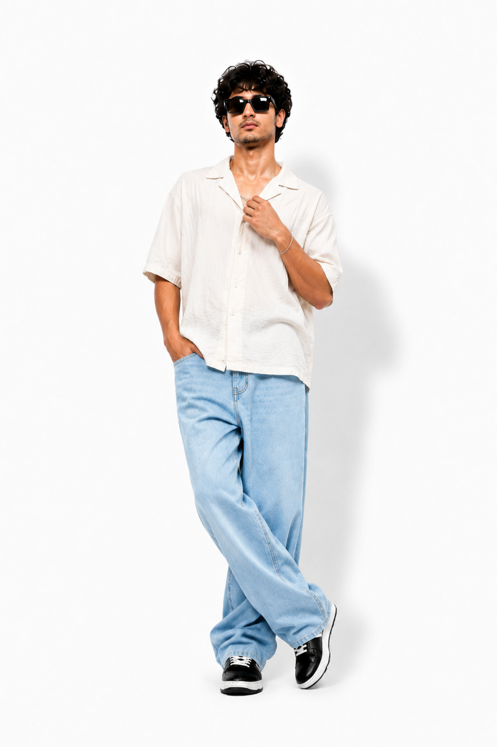 Men's Y2K Relaxed Fit Wide-Leg Baggy Jeans - Ice Blue