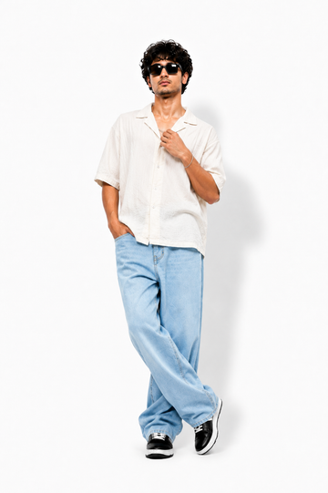Men's Y2K Relaxed Fit Wide-Leg Baggy Jeans - Ice Blue