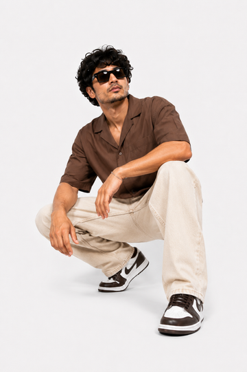 Premium Beige Relaxed Fit Baggy Jeans for Men