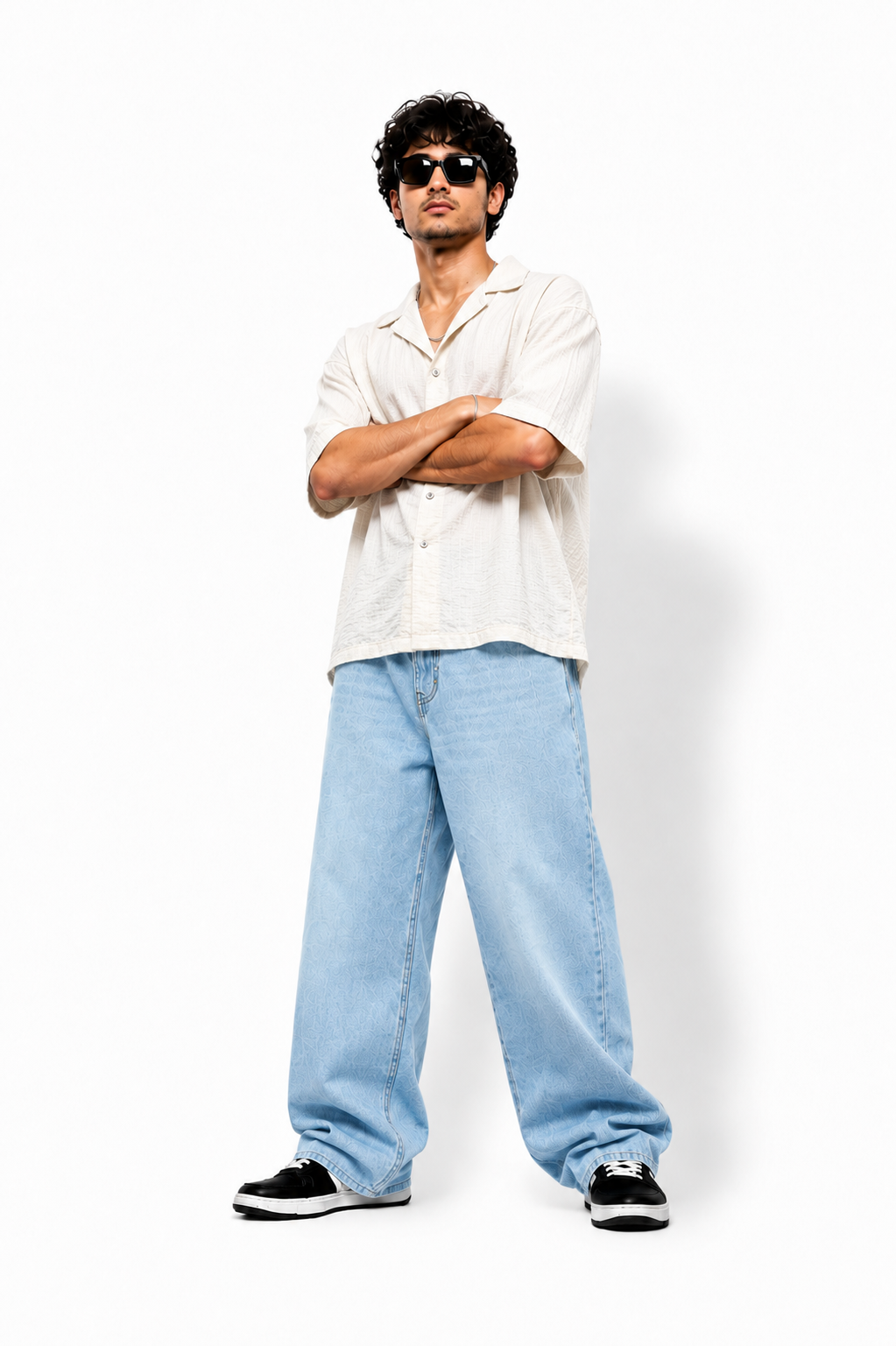 Men's Y2K Relaxed Fit Wide-Leg Baggy Jeans - Ice Blue
