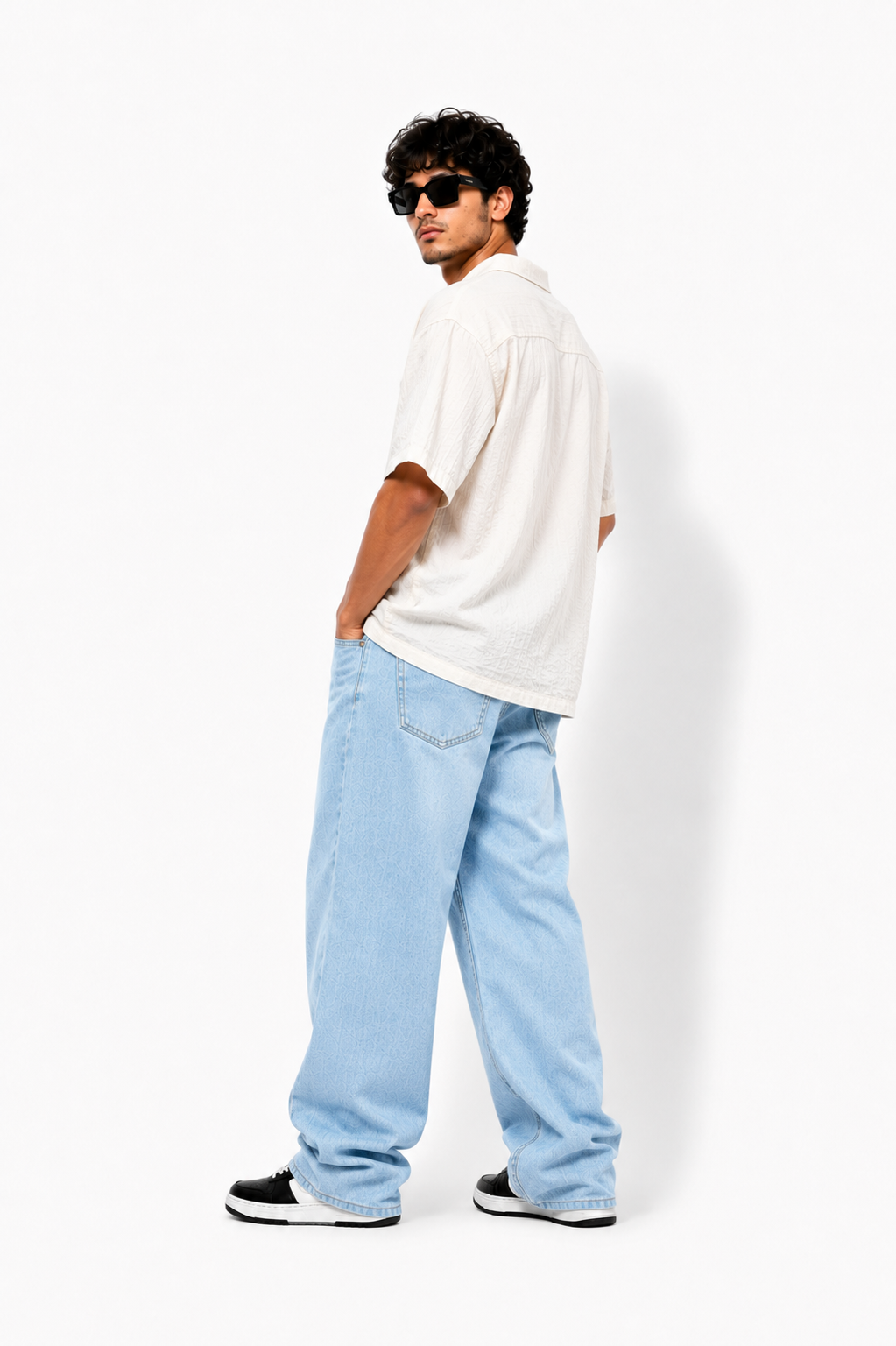 Men's Y2K Relaxed Fit Wide-Leg Baggy Jeans - Ice Blue