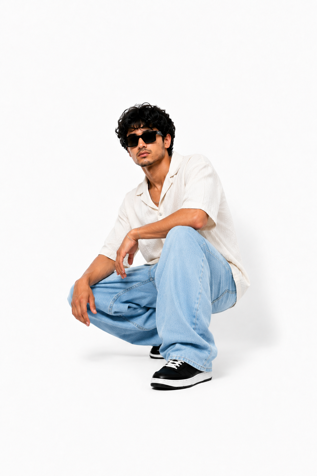 Men's Y2K Relaxed Fit Wide-Leg Baggy Jeans - Ice Blue