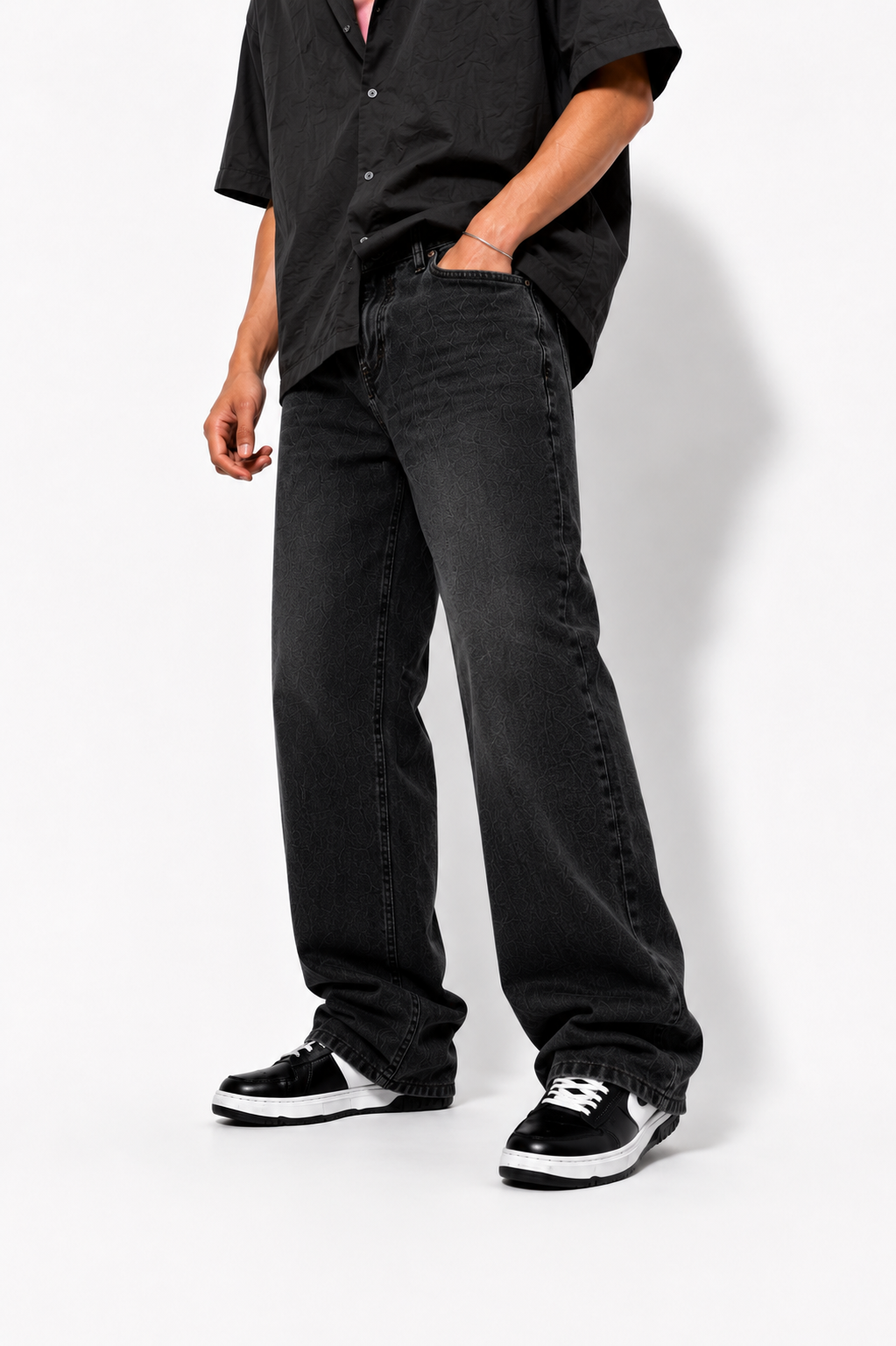 Premium Washed Black Baggy Jeans for Men | Relaxed Streetwear Fit