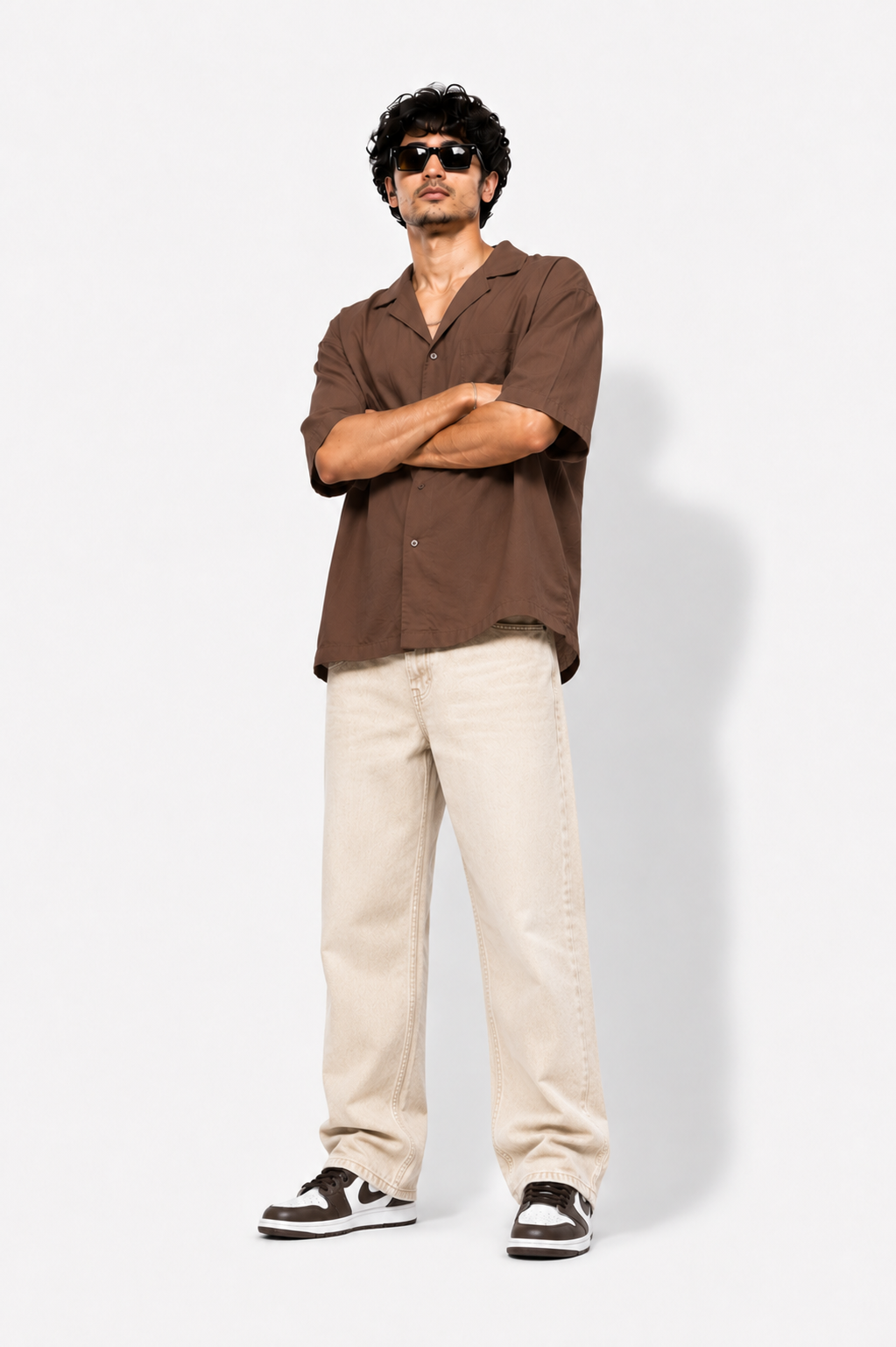 Premium Beige Relaxed Fit Baggy Jeans for Men